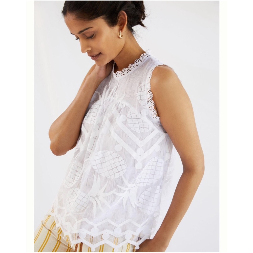 Anthropologie Summer Blouse Tank Pineapple in White NWT
